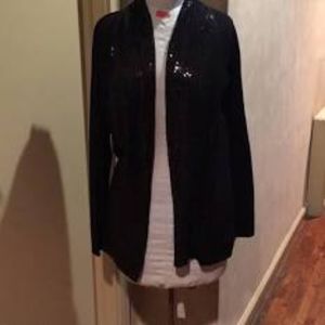 Linda Matthews Black Sequence Front Scarf Cardigan sz. XL